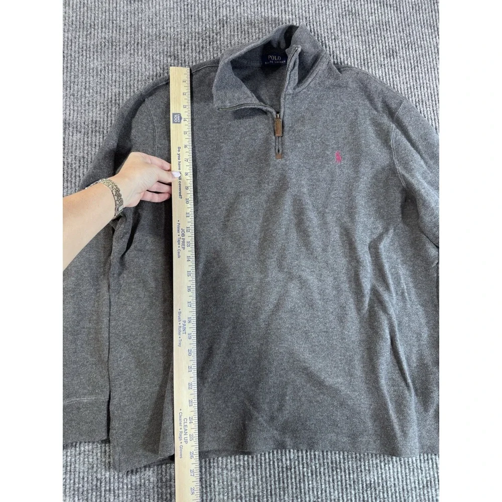 Polo Ralph Lauren Gray Knit Wool Pullover Sweater 1/4 Zip Mock Neck Logo XL‎